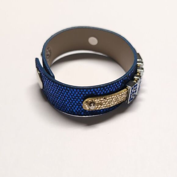300 Sparky Yellow and Blue Silver with Rhinestones BLUES Cuff Bracelet - Picture 6 of 6